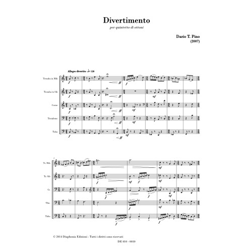 famine Farewell native DIVERTIMENTO per quintetto di ottoni [Digitale] - Diaphonia Edizioni